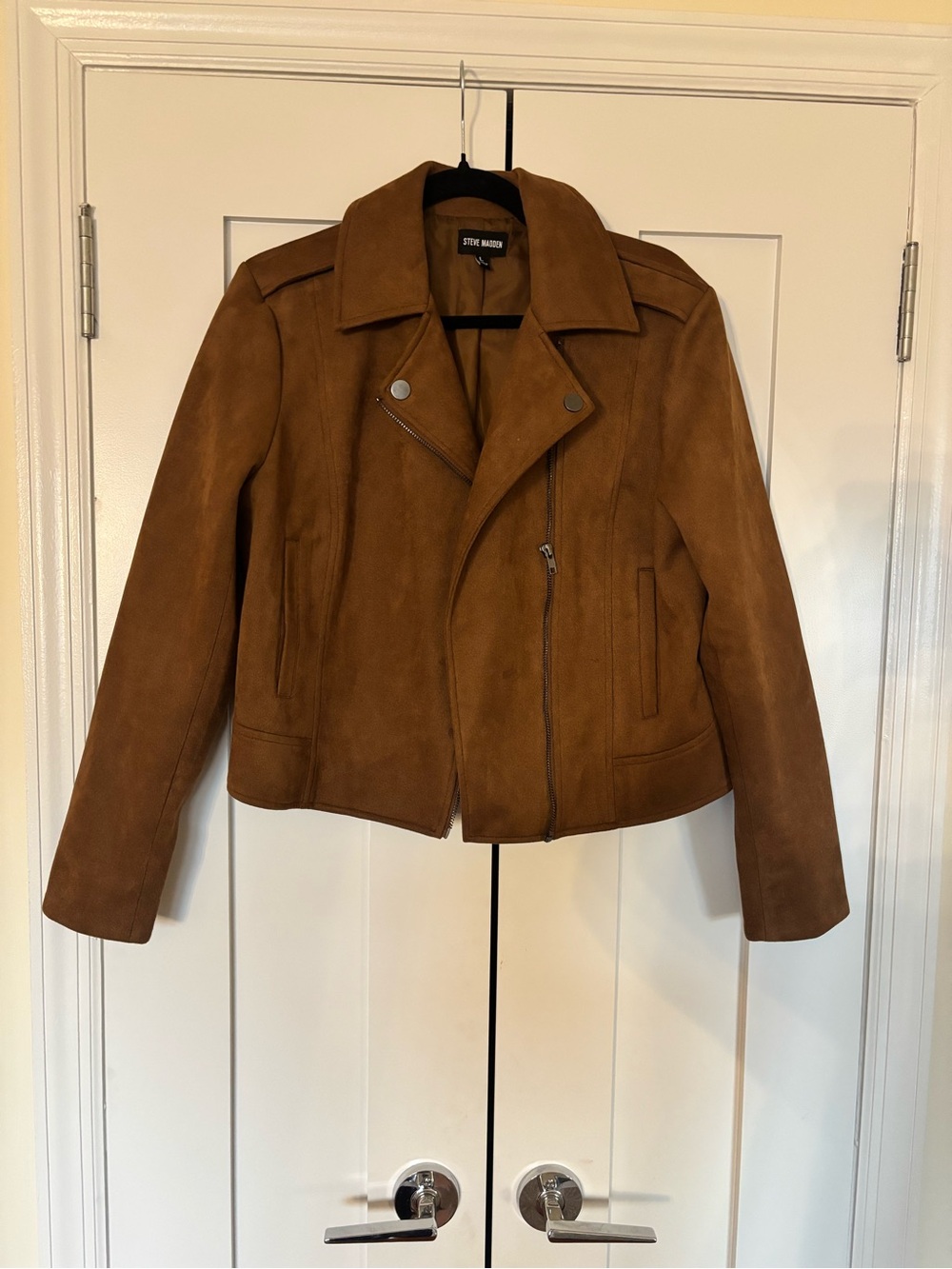 Steve Madden Tan Suede Asymmetric Moto Blazer